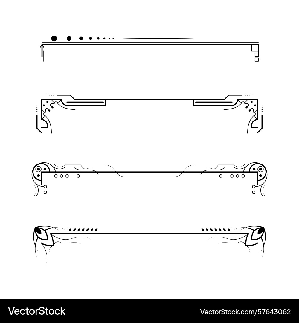 Set black simple line collection doodle border Vector Image