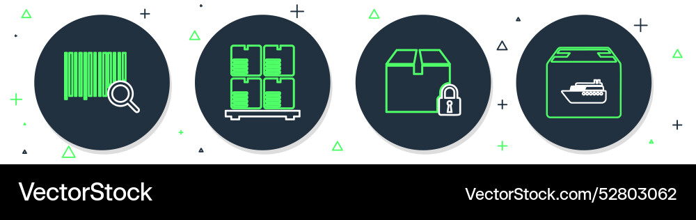 Set line cardboard boxes on pallet locked package Set line cardboard boxes on pallet locked package vector image