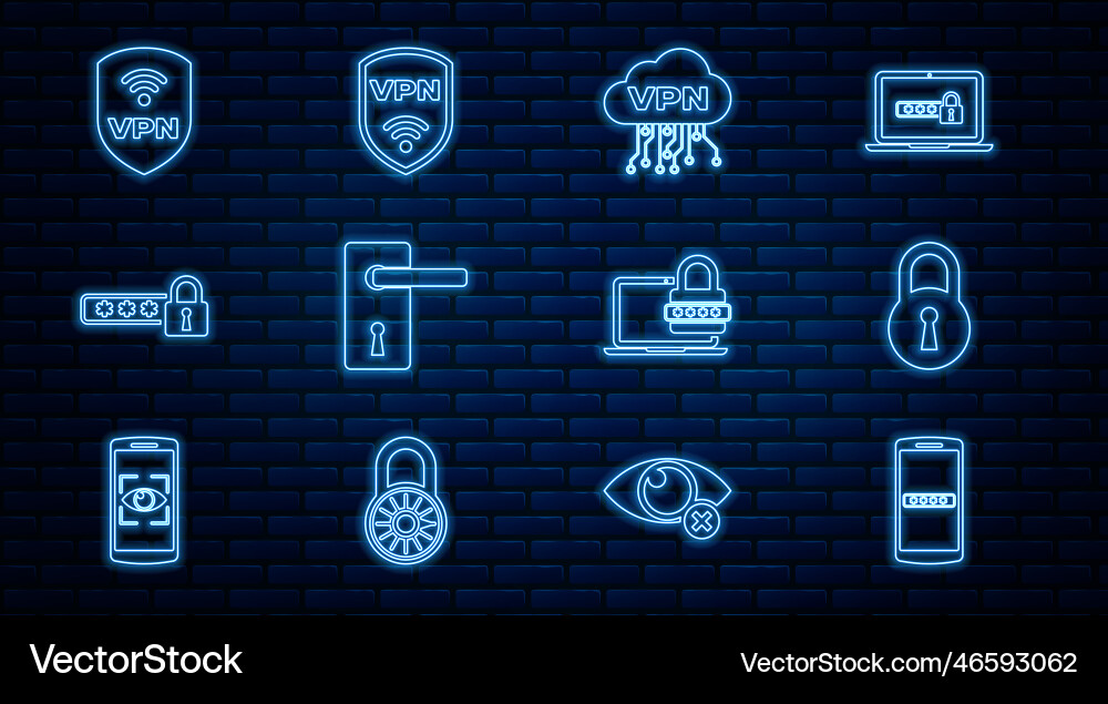 Set line mobile and password lock cloud vpn vector image