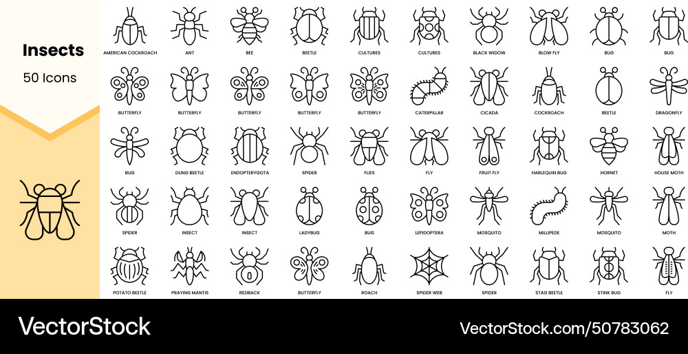 Set of insects icons simple line art style Set of insects icons simple line art style vector image