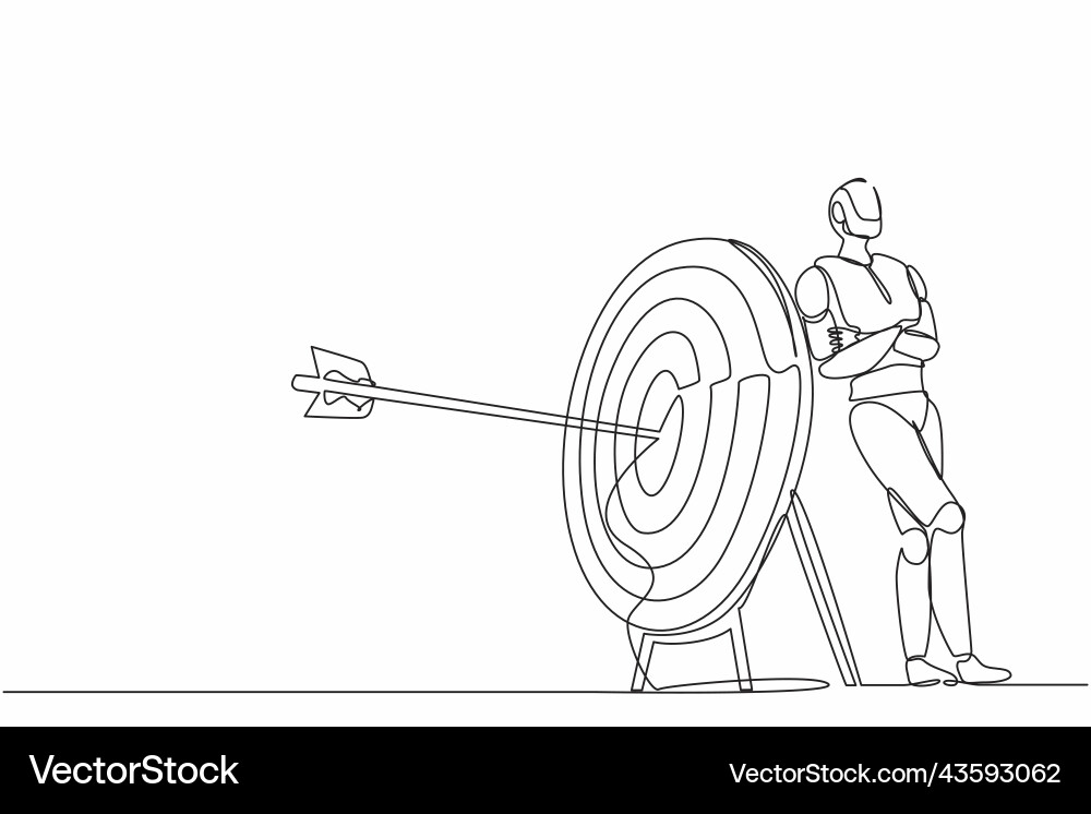Single continuous line drawing robots lean vector image