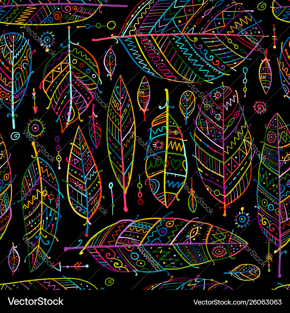 Art feathers collection seamless pattern for your Art feathers collection seamless pattern for your vector image