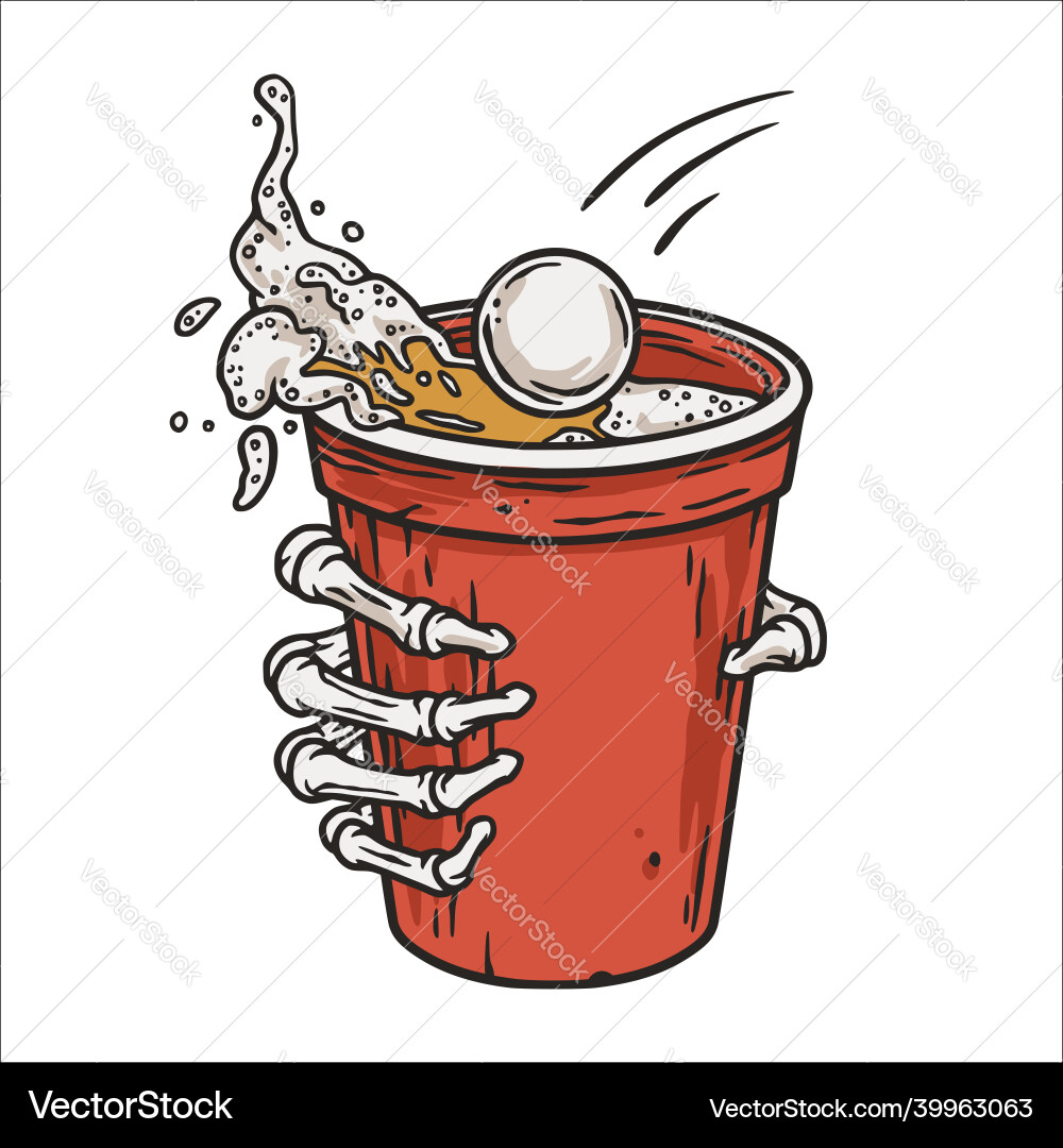 Bier Pong Spielbecher mit Skelett Handball Bier Pong Spielbecher mit Skelett Handball vektorbild