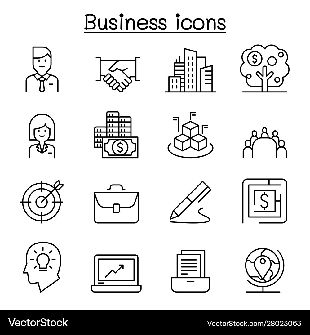 Business Icon Set - Thin Line Style Vector Image