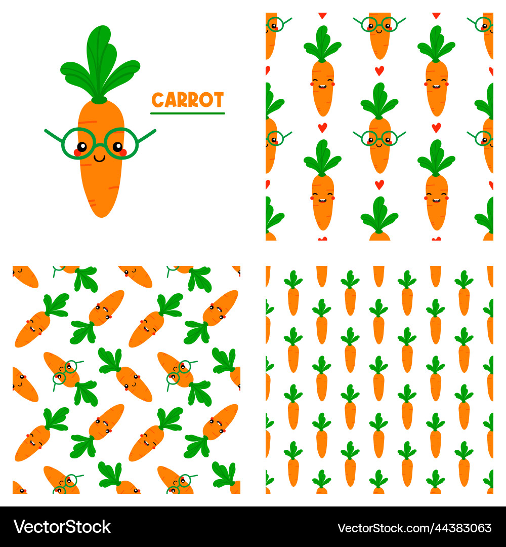 Carrot character and set of patterns Vector Image