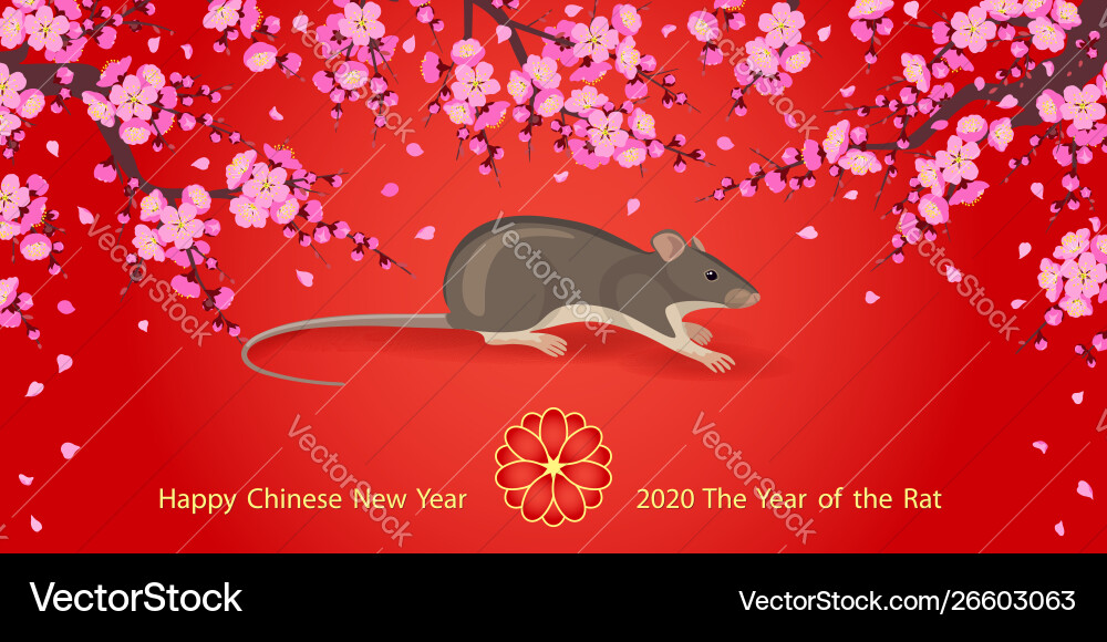 Chinese new year rat 2020 greeting card Chinese new year rat 2020 greeting card vector image