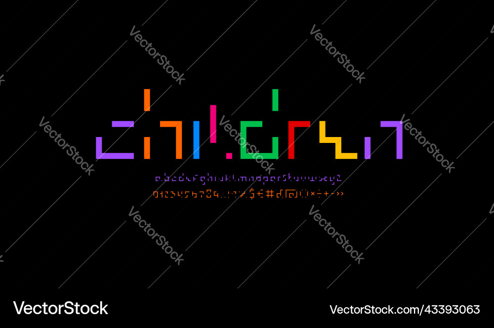Coding bright color font technology alphabet Coding bright color font technology alphabet vector image