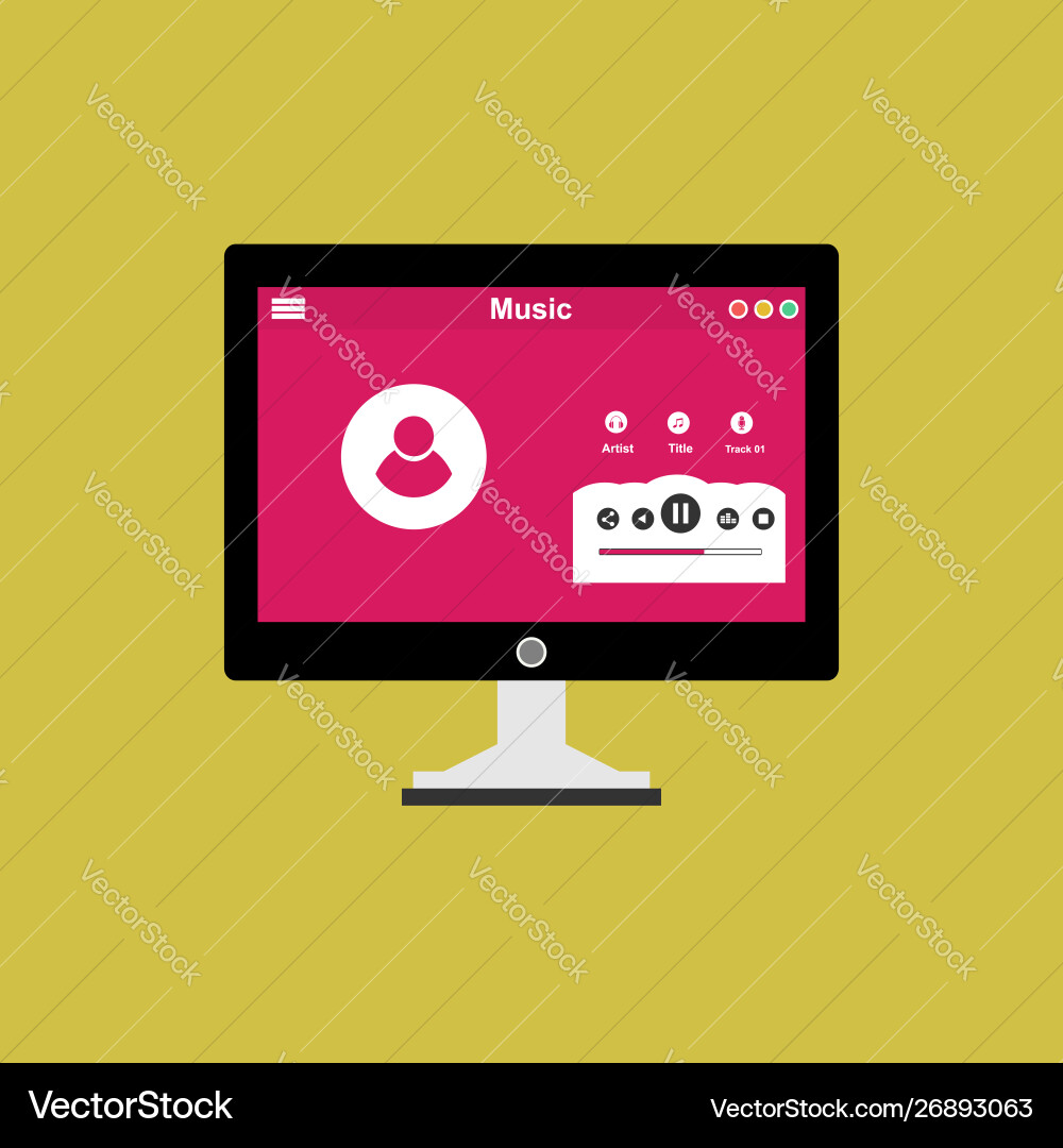 Media player application app template with flat Media player application app template with flat vector image
