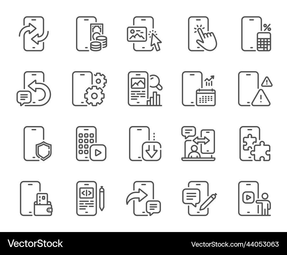 Mobile Apps Liniensymbole Smartphone-Gerät Telefon Mobile Apps Liniensymbole Smartphone-Gerät Telefon vektorbild