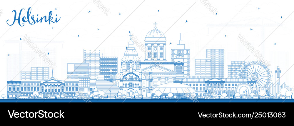 Outline helsinki finland city skyline with blue Outline helsinki finland city skyline with blue vector image