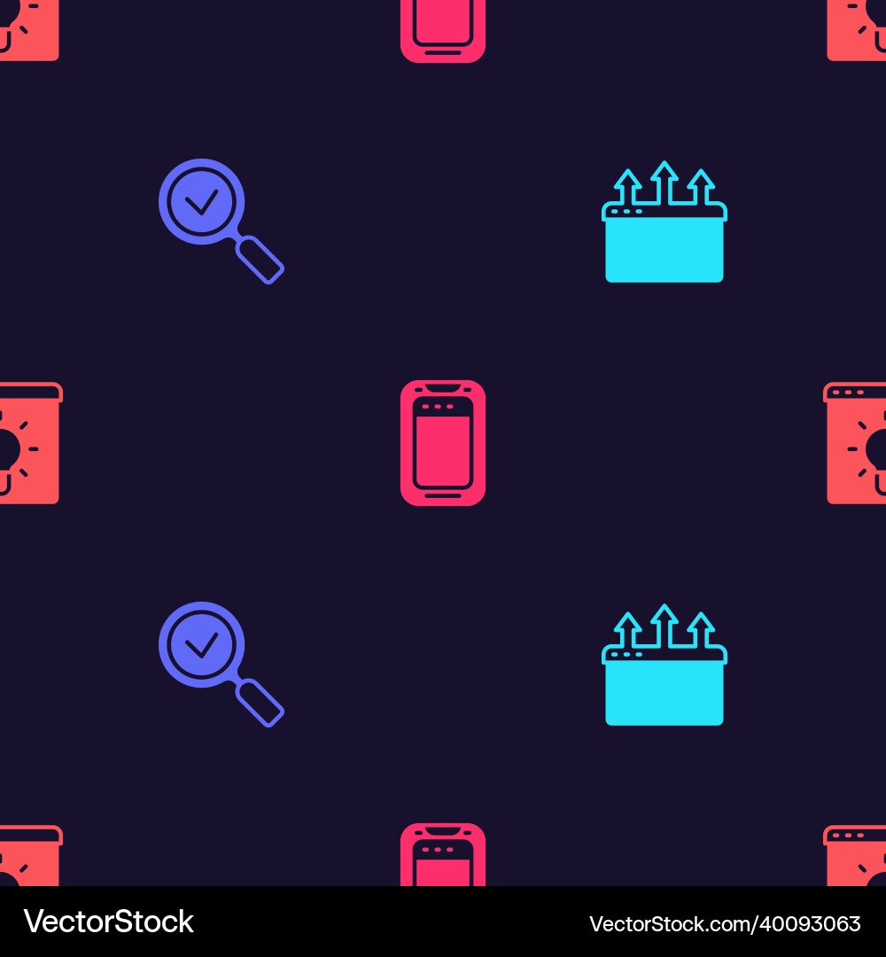 Set browser window magnifying glass with check Vector Image