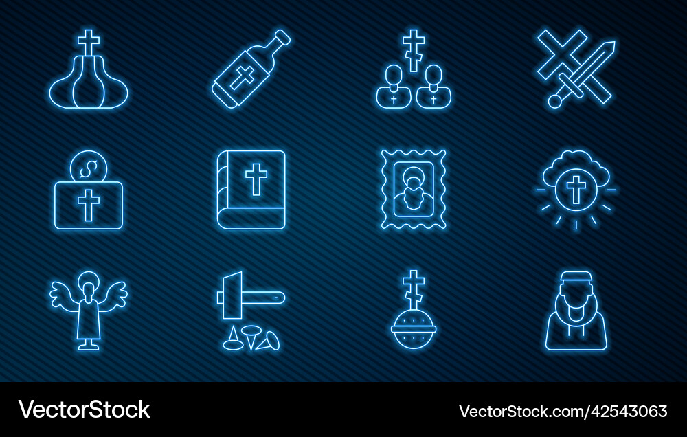 Set line monk religious cross in circle priest Set line monk religious cross in circle priest vector image