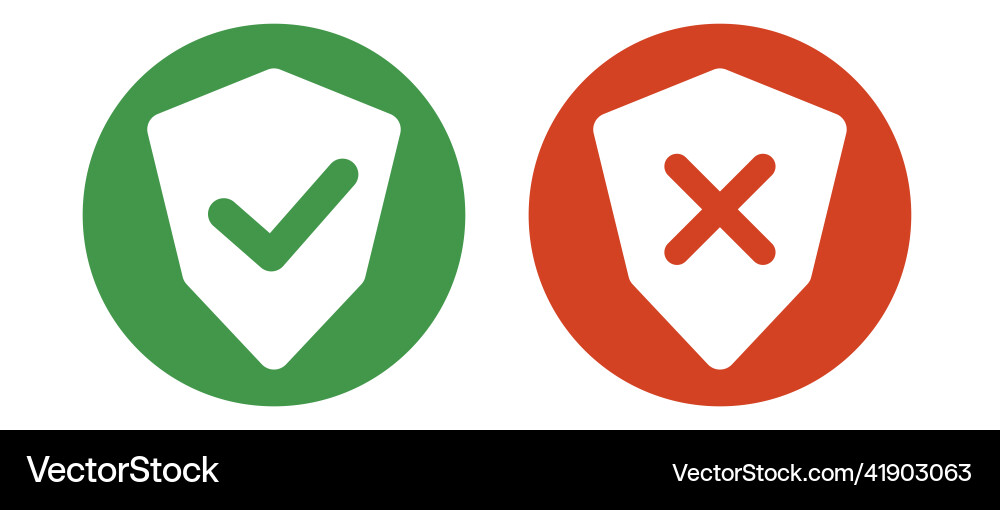 Shield icon set with check mark and cross vector image