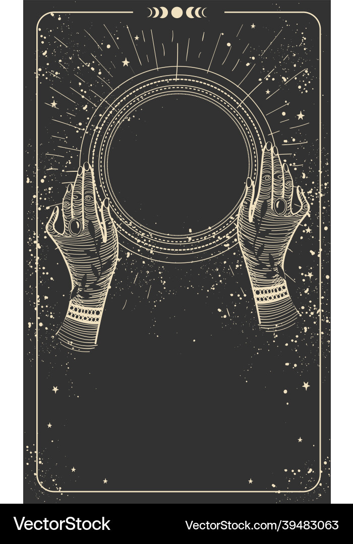 Tarot card with hands and a magic ball place Tarot card with hands and a magic ball place vector image
