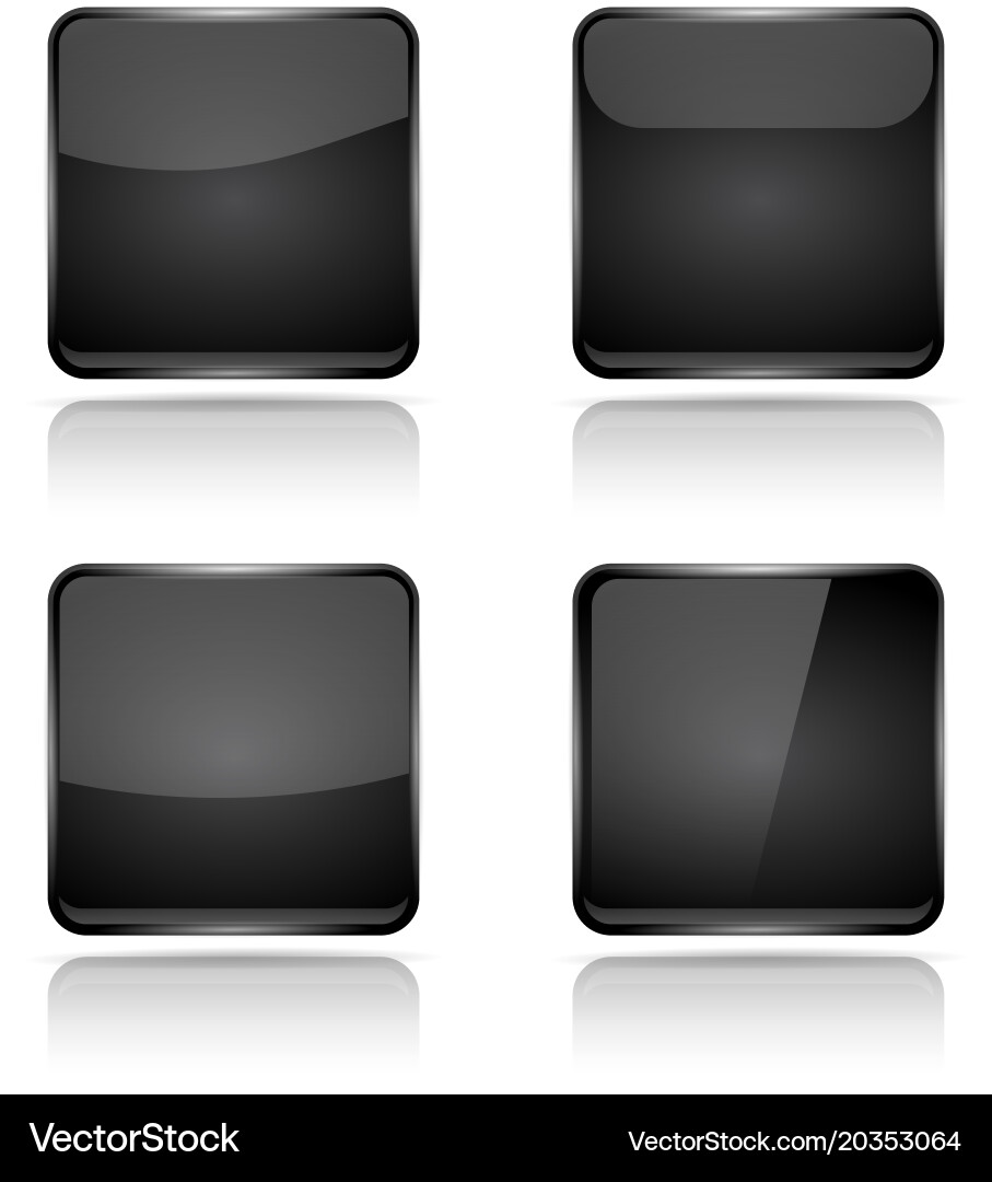 Black square buttons with reflection Vector Image