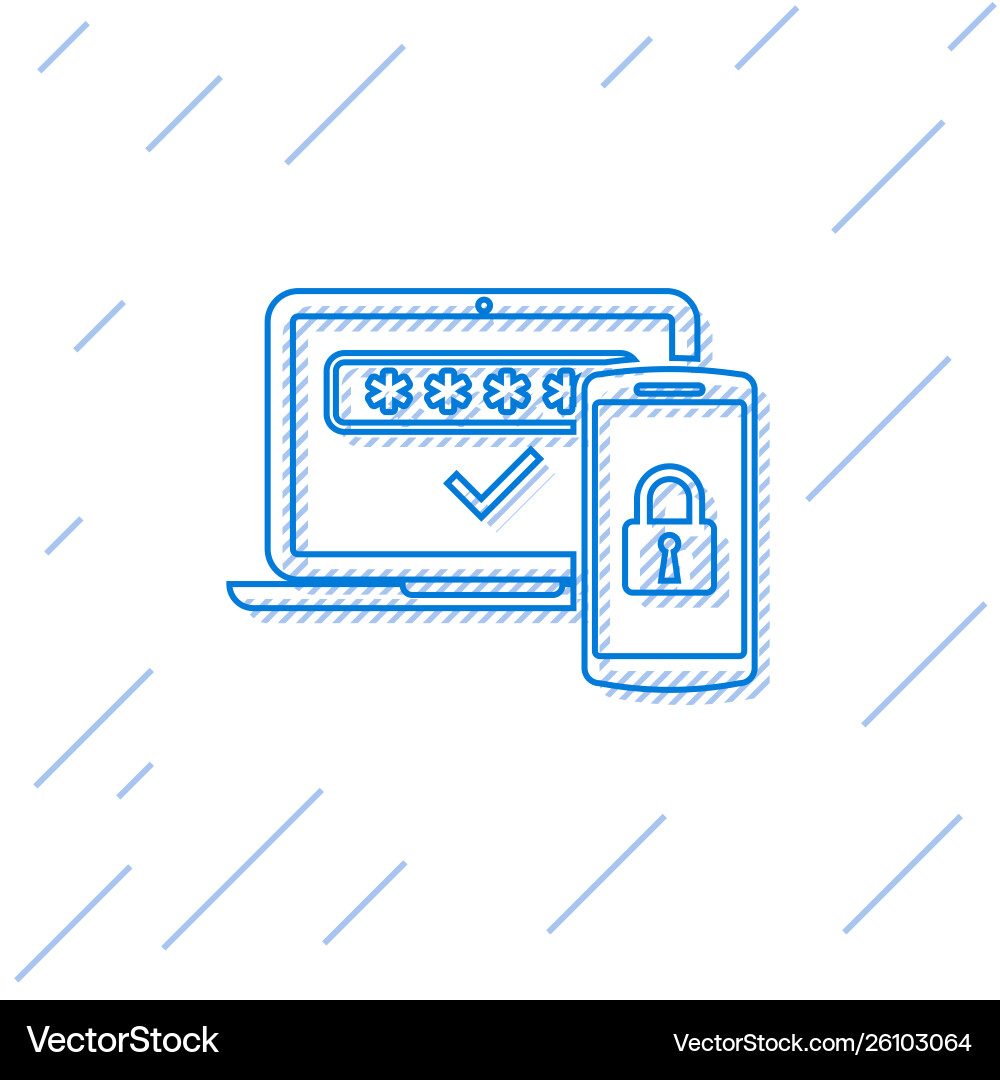 Blue multi factor two steps authentication line Blue multi factor two steps authentication line vector image