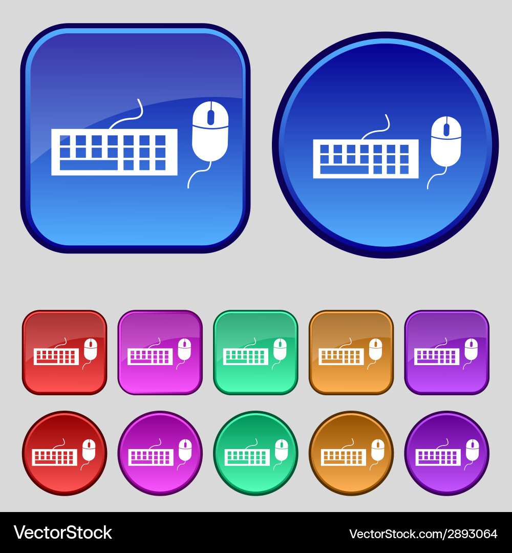 Computer keyboard and mouse icon set colourful vector image