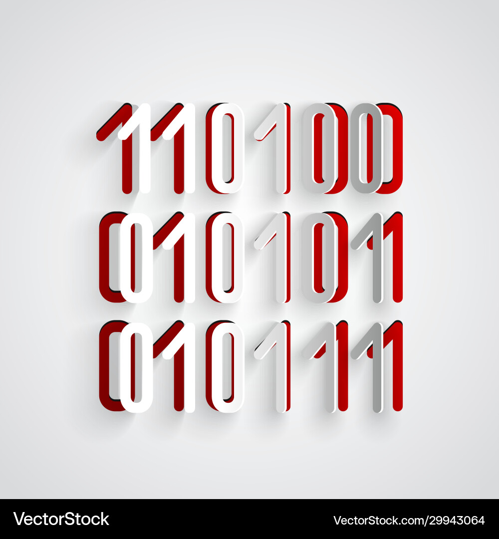 Paper cut binary code icon isolated on grey vector image
