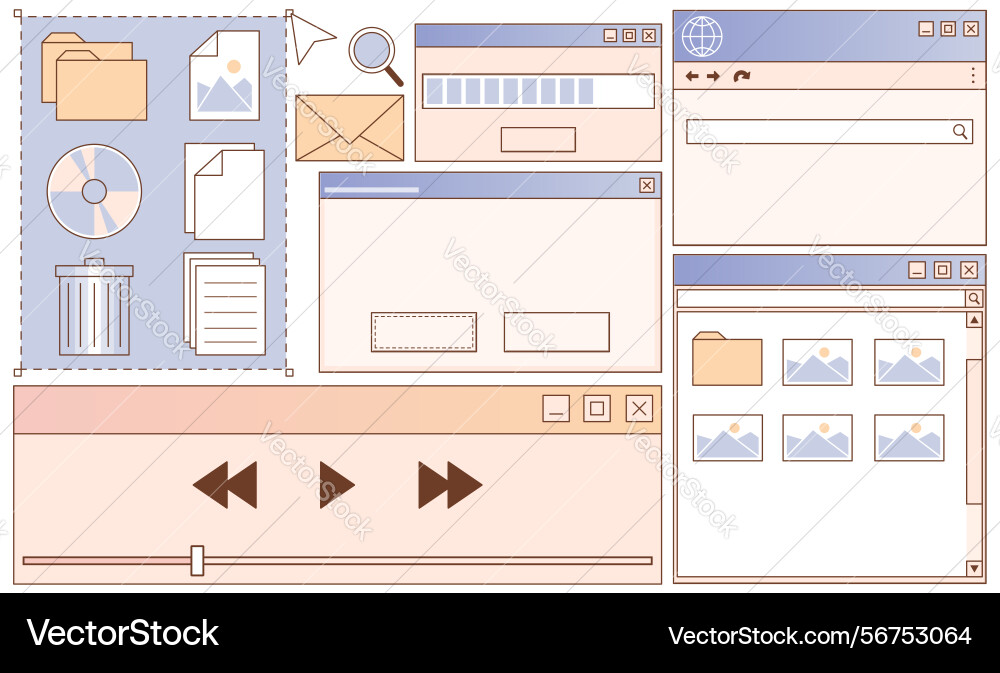 Retro user interface layout kit Retro user interface layout kit vector image