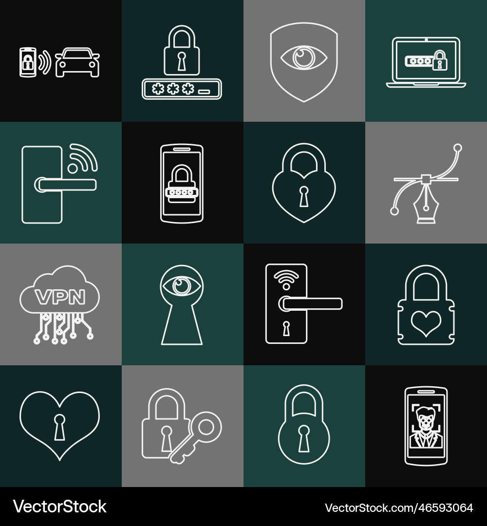 Set line mobile and face recognition padlock Set line mobile and face recognition padlock vector image