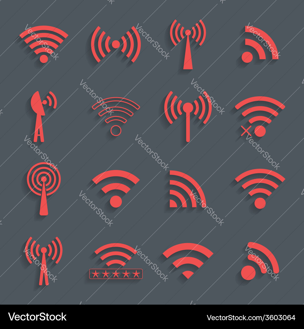 Set of different red wifi icons for communication vector image