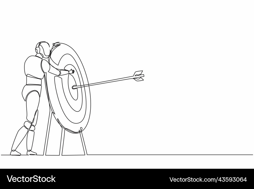Single continuous line drawing robots hugging Single continuous line drawing robots hugging vector image