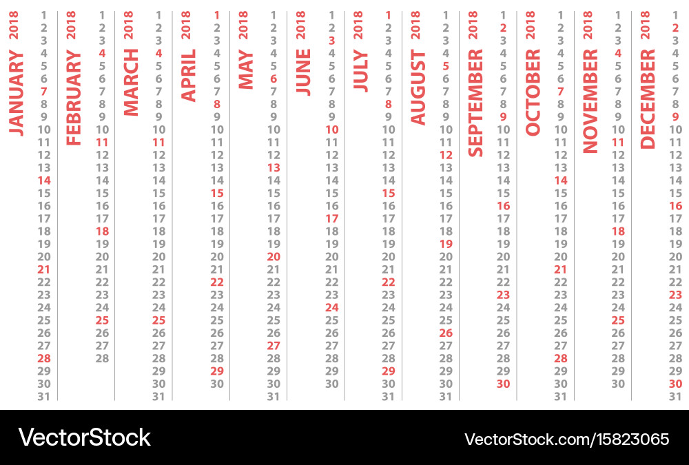 2018 calendar with vertical rows design vector image