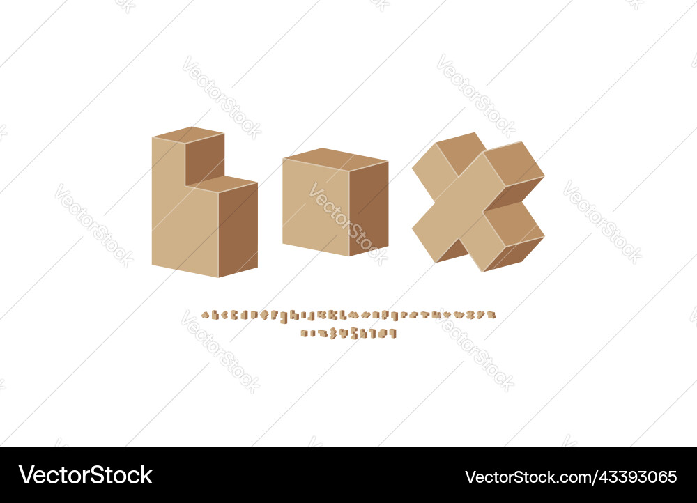 3d pixel font alphabet made in paper box style Vector Image