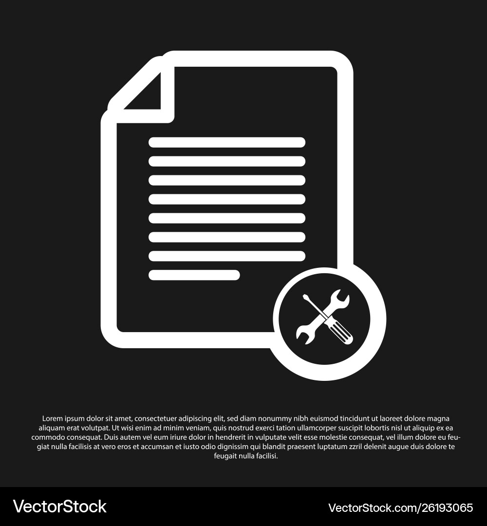 Black file document with screwdriver and wrench Vector Image