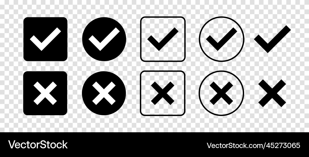 Check mark and cross black icon set isolated Check mark and cross black icon set isolated vector image