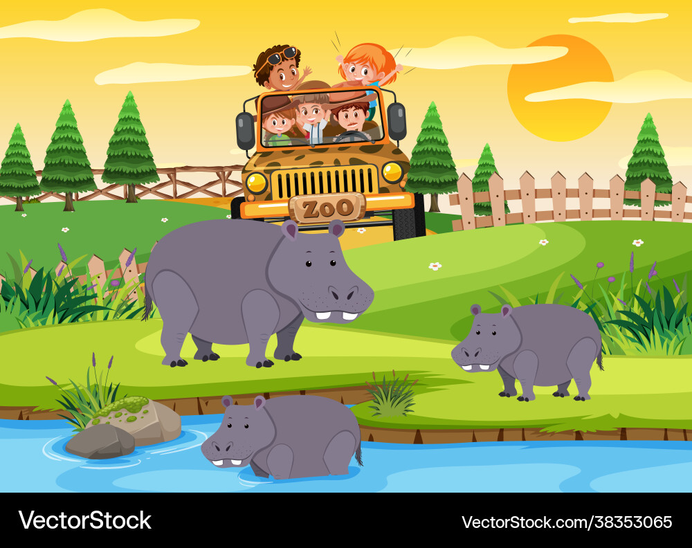 Children on tourist car watching leopard group Children on tourist car watching leopard group vector image
