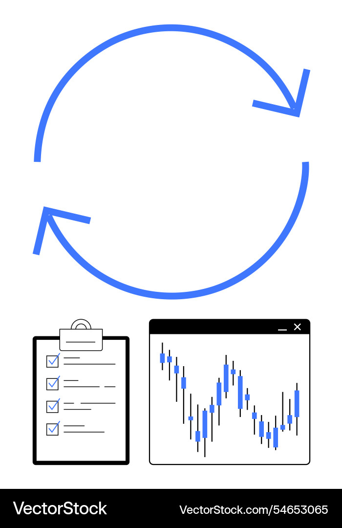 Circular arrows indicating workflow with checklist Circular arrows indicating workflow with checklist vector image