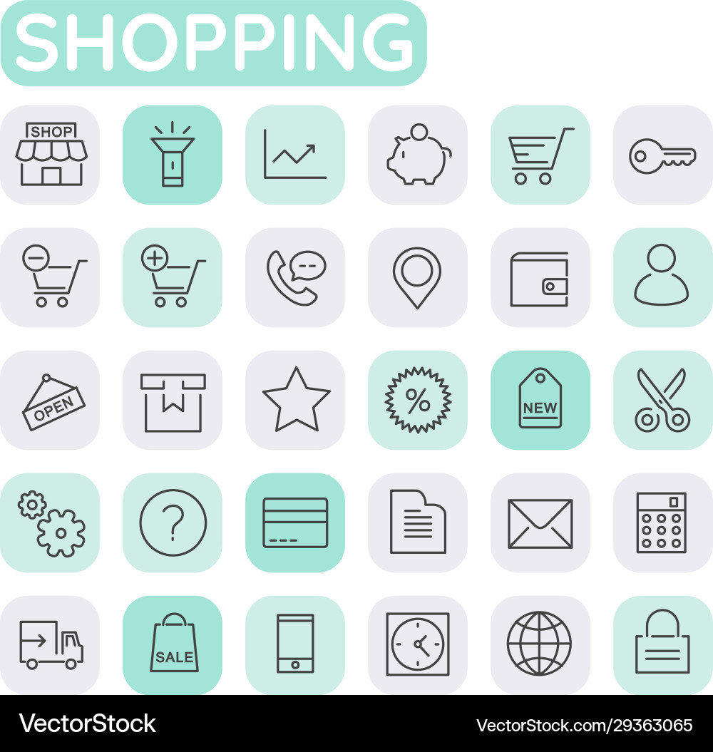 Inline shopping icons collection trendy linear Inline shopping icons collection trendy linear vector image