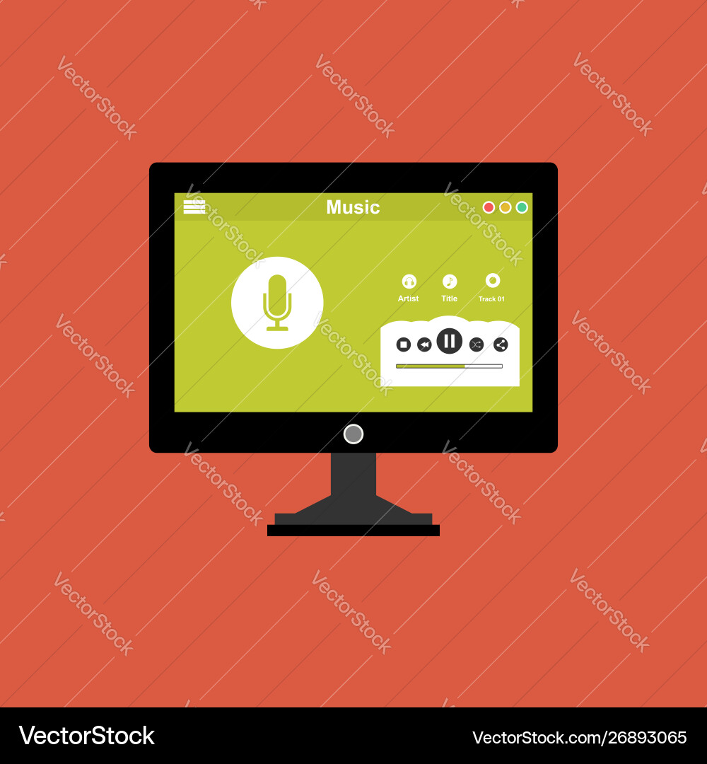 Media player application app template with flat Media player application app template with flat vector image