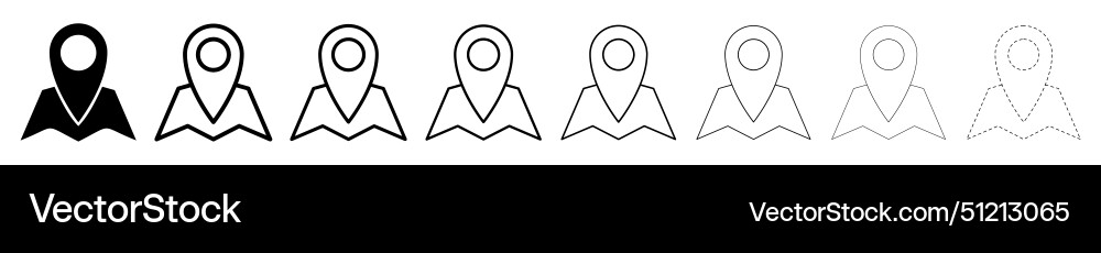 Set of map pointer different line shapes thin Vector Image