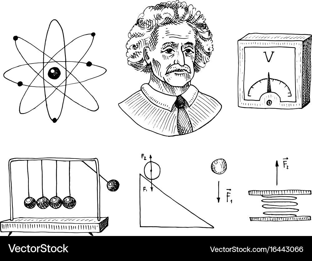 Atom and voltmeter with perpetual motion circuit vector image