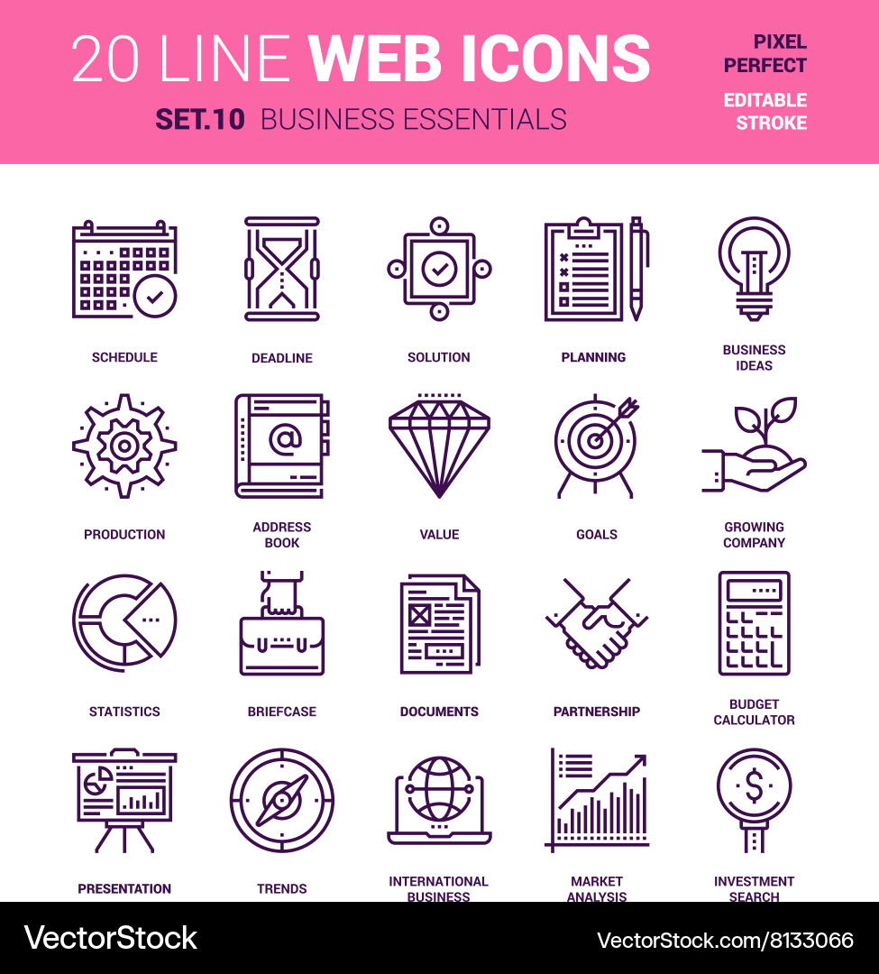 Business Line Icons - Essentials Set Vector Image