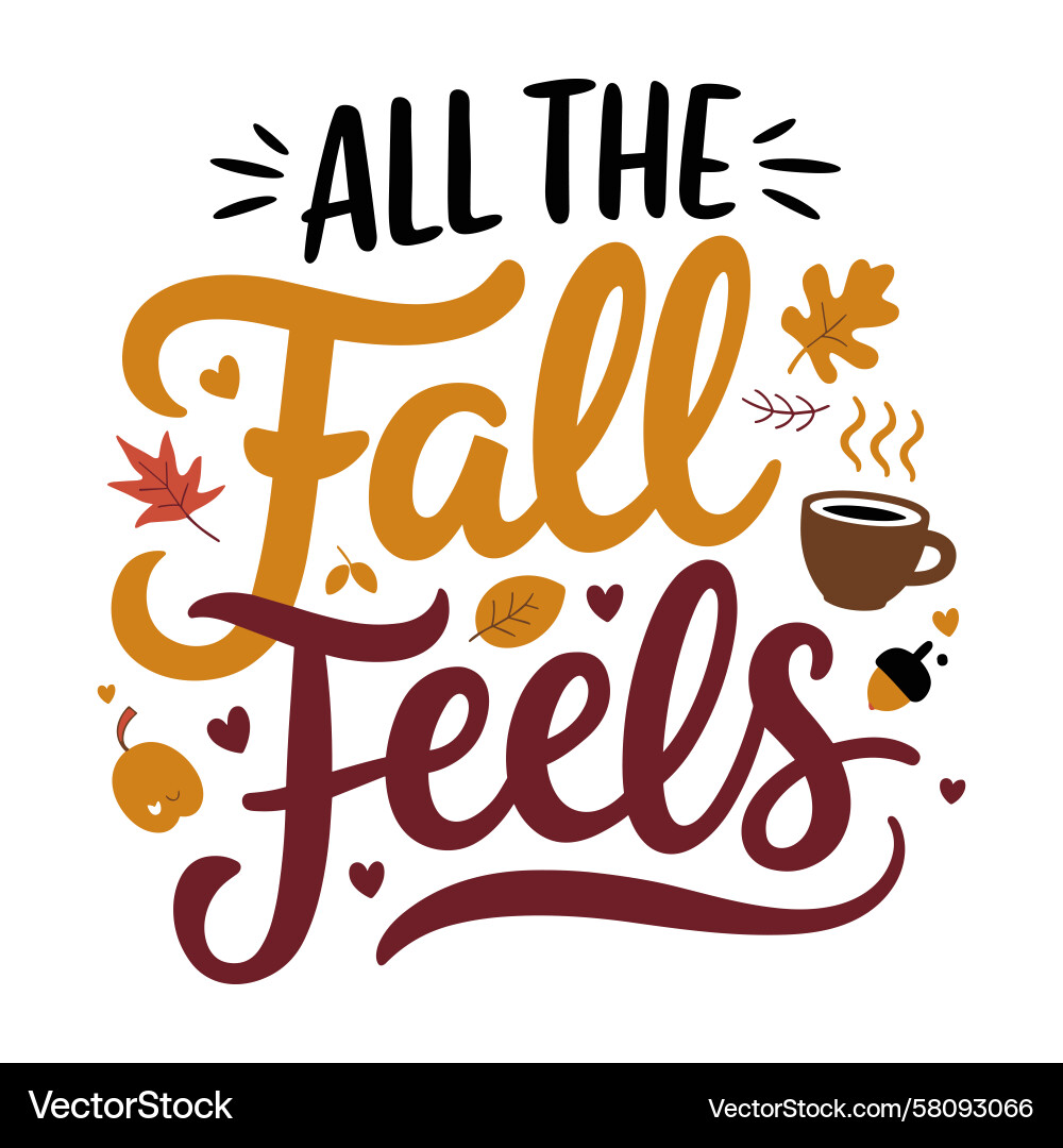 Fall Vibes Text with Leaf & Acorn Decor Vector Image