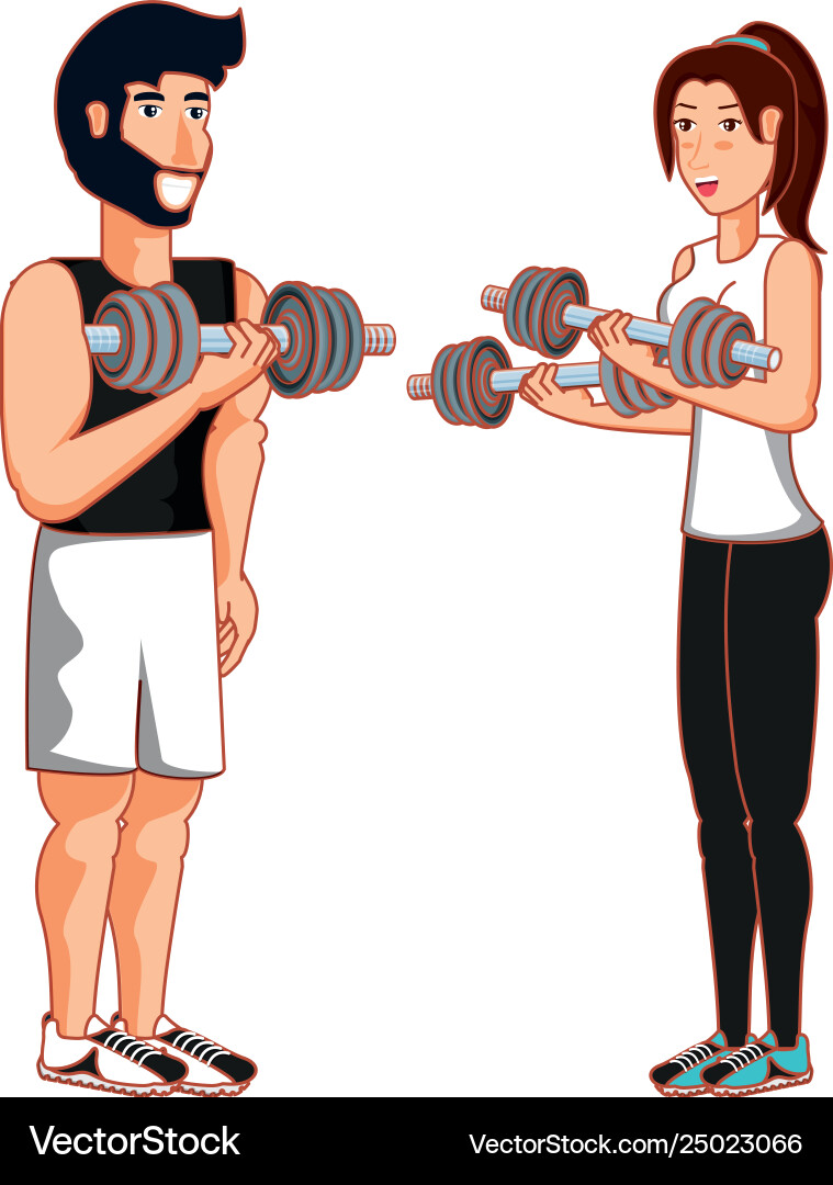 Junge sportliche Paar mit Hanteln Sport Junge sportliche Paar mit Hanteln Sport vektorbild