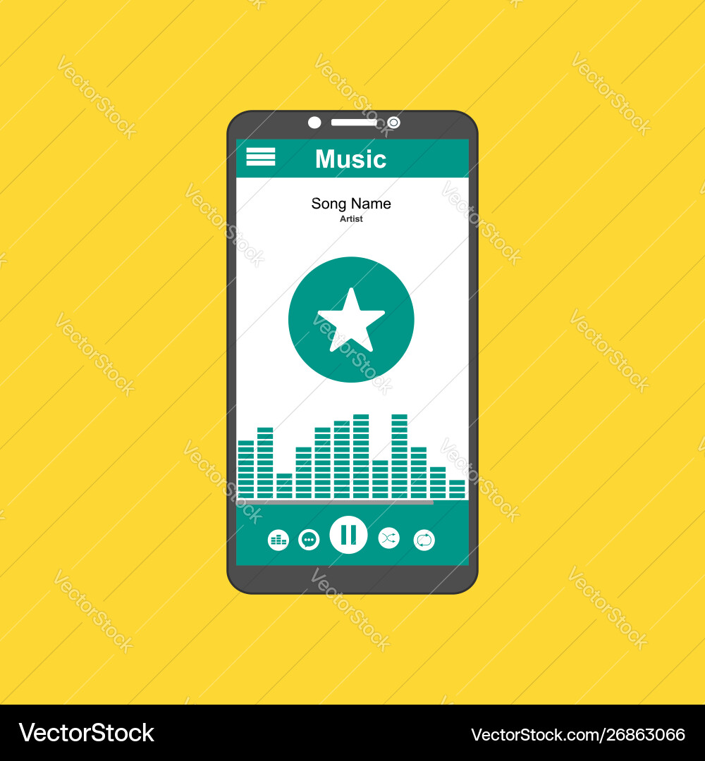 Media player application app template with flat Media player application app template with flat vector image