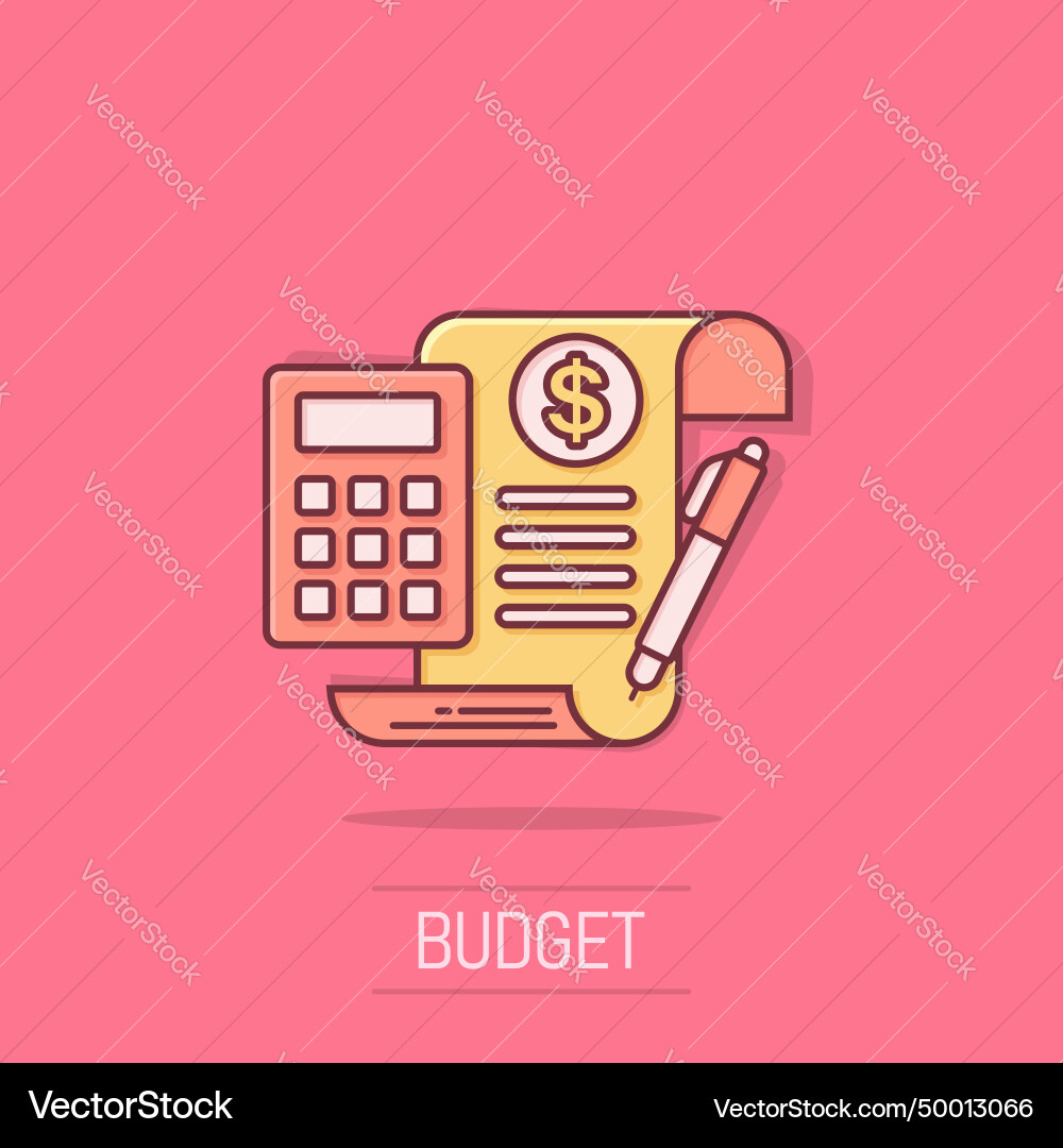 Money calculation icon in comic style budget Money calculation icon in comic style budget vector image
