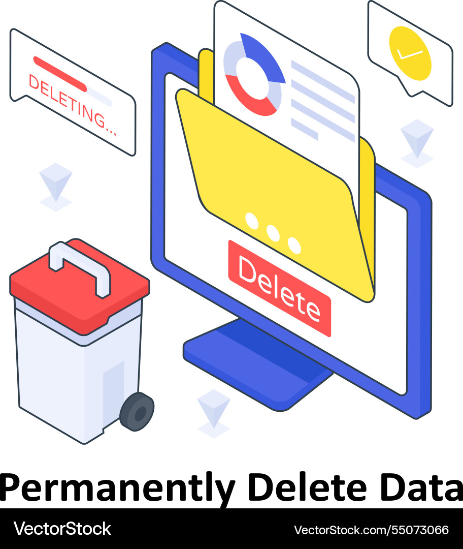 Permanently delete data isometric colored Vector Image