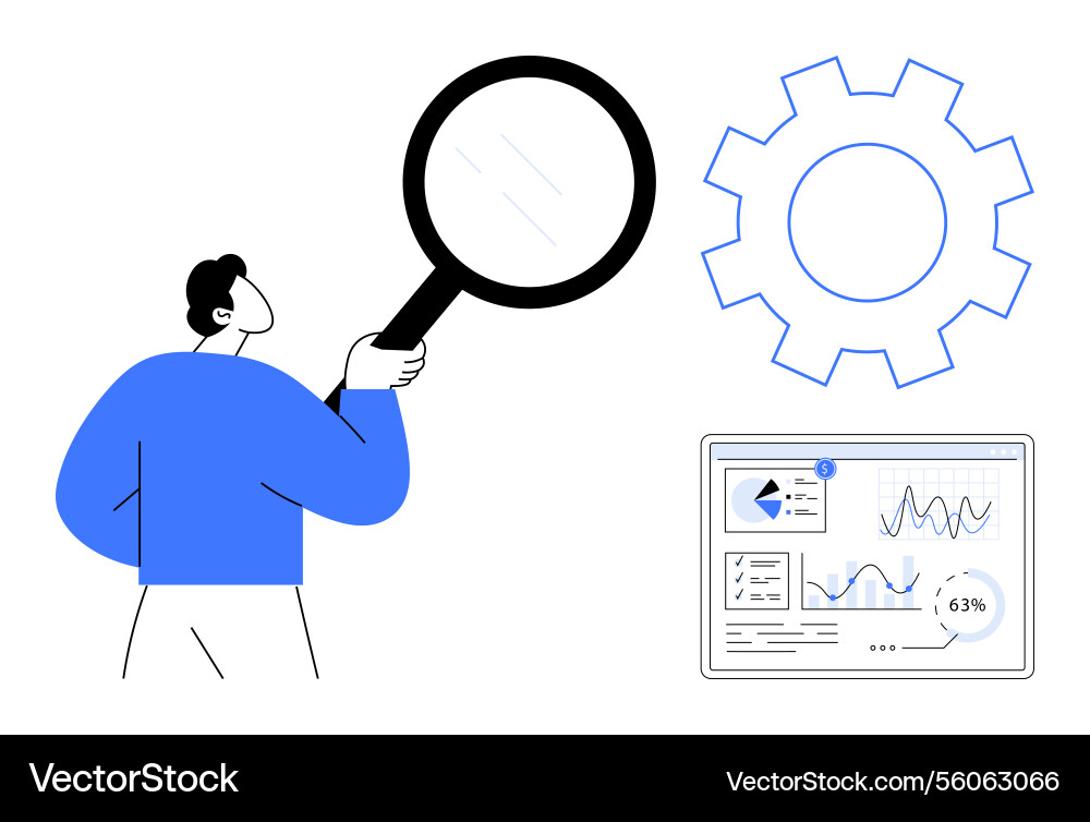 Person analyzing data insights with magnifying Person analyzing data insights with magnifying vector image
