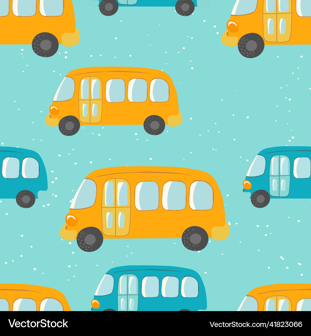 Seamless pattern with cute bus car on color Vector Image