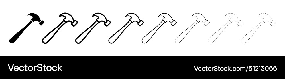 Set of hammer different line shapes thin Set of hammer different line shapes thin vector image