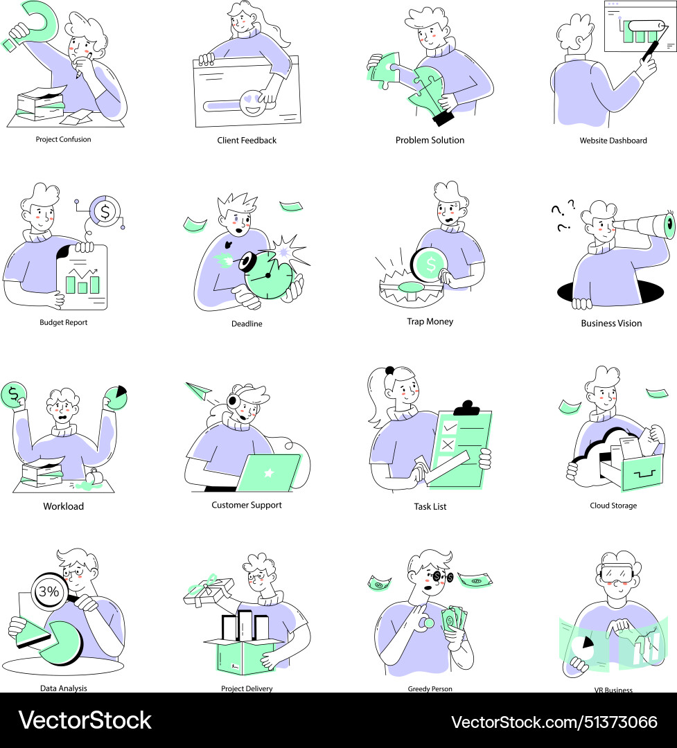 Set of project handling doodle mini Set of project handling doodle mini vector image
