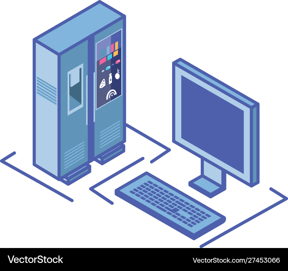 Smart fridge with desktop computer screen vector image