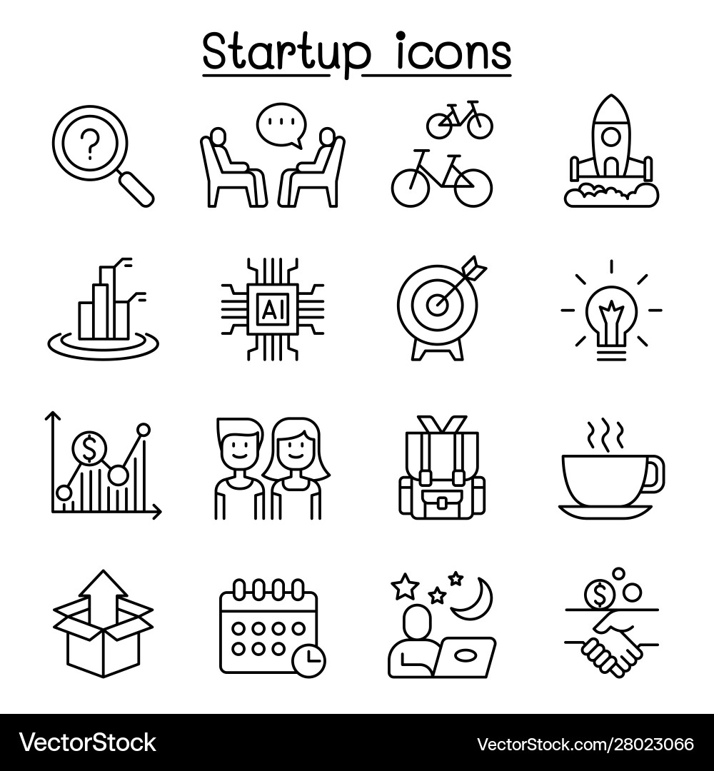 Startup icon set in thin line style Startup icon set in thin line style vector image
