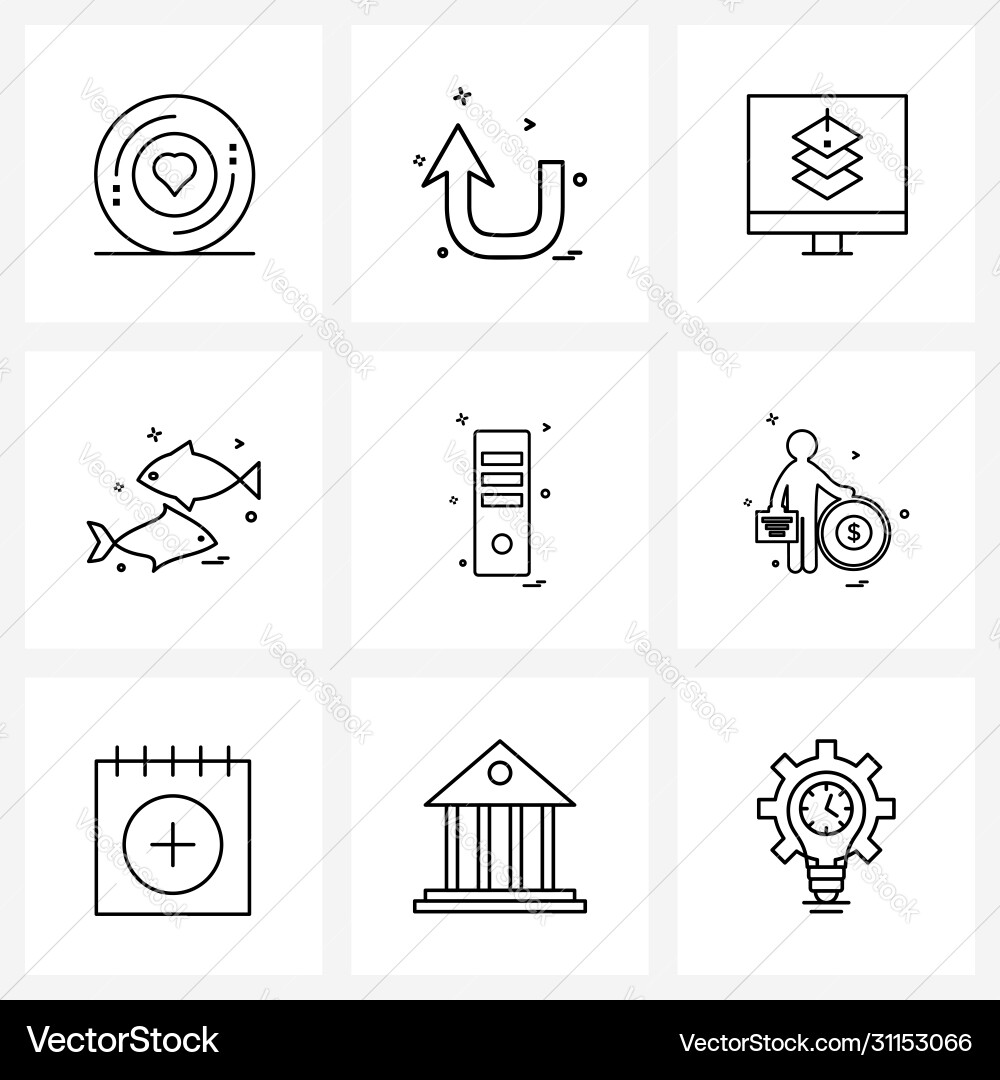Ui set 9 basic line icons monitor sea Vector Image