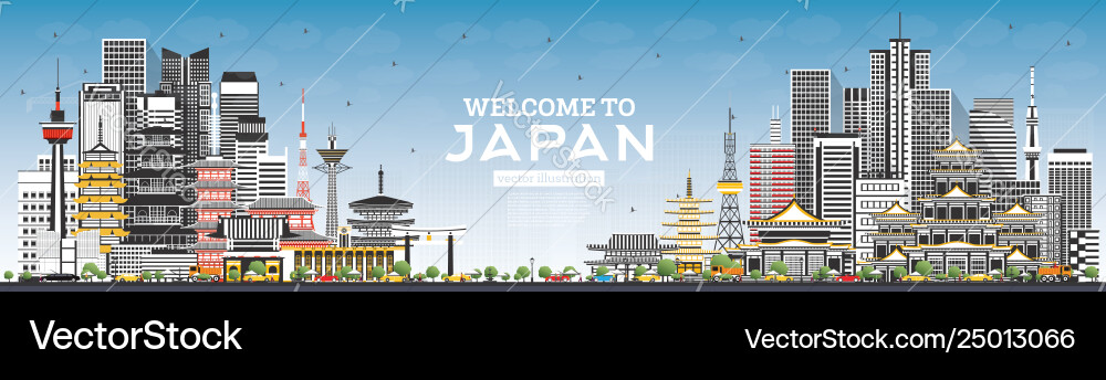 Willkommen in Japan Skyline mit grauen Gebäuden Willkommen in Japan Skyline mit grauen Gebäuden vektorbild